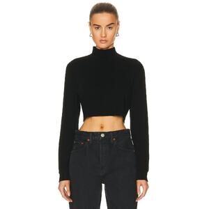 RE/DONE X HANES Womens Crop Top Large Black Mock Neck Long Sleeve Cotton NWT